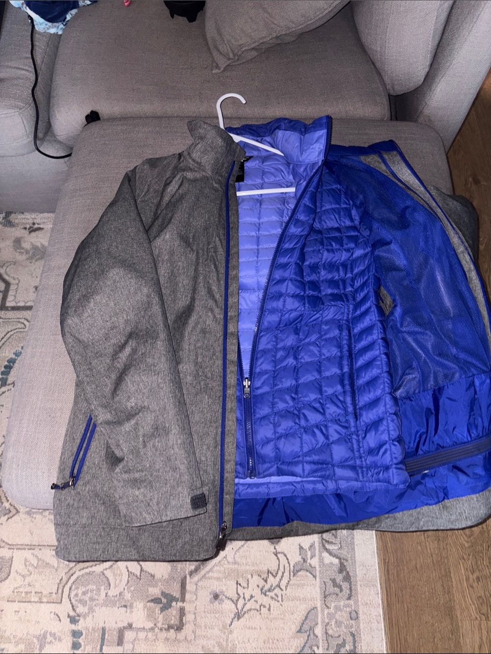 The North Face Gray Ski Jacket with purple detachable puffer Inner